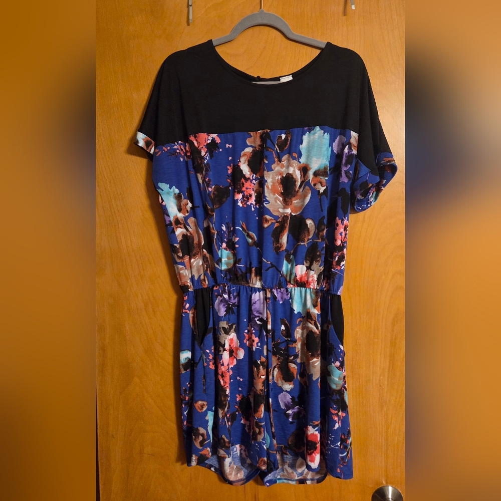 Sew In Love Black and Blue Floral Jumpsuit